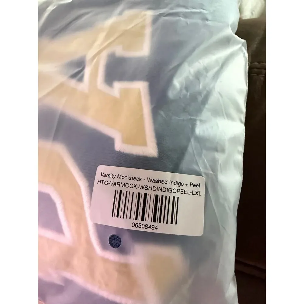 PARKE Varsity Mockneck Sweatshirt Washed Indigo Peel XL Unisex NWT - Picture 3 of 3